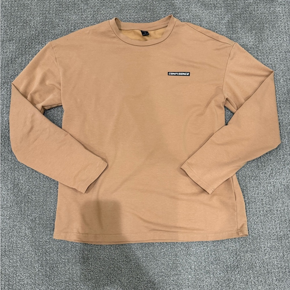 SHEIN Tan Long Sleeve Tee Classic Crew Neck
